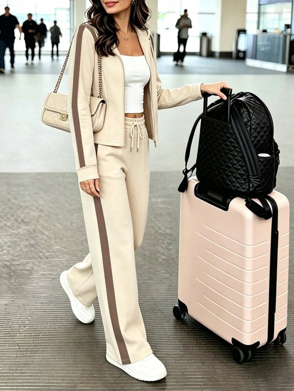 Apricot Elegant zip up top with matching pants coord set